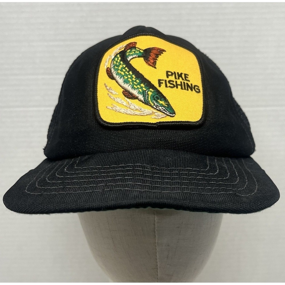 Vintage New Era Pike Fishing Trucker Hat Made in USA‎ Snapback Mesh Cap 80s 90s